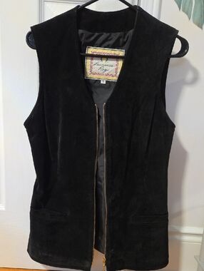 Black Suede Zip-Front Women's Vest by